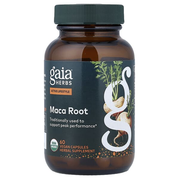 Gaia Herbs, Желатинизированный корень перуанской маки, 500 мг, 60 веганских капсул