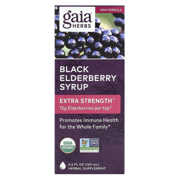 Gaia Herbs, Сироп из черной бузины, поддержка иммунитета, 160 мл (5,4 жидк. Унции)