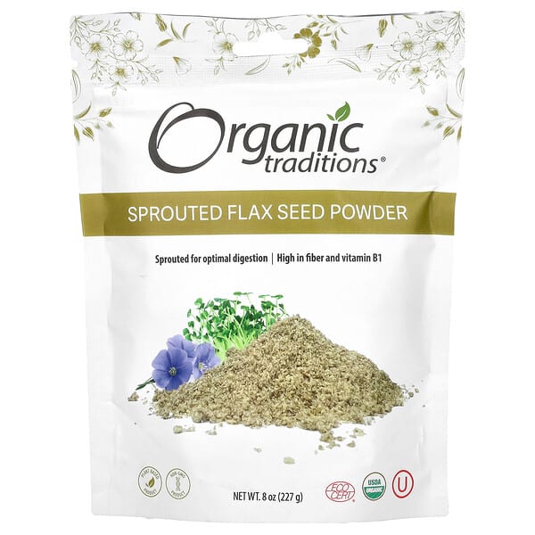 Organic Traditions, Порошок из пророщенных семян льна, 227 г (8 унций)