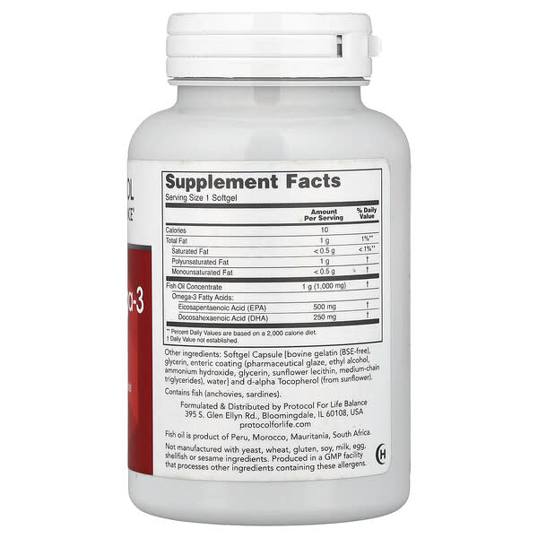 Protocol for Life Balance, Ultra Omega-3, 500 ЭПК / 250 ДГК, 90 мягких таблеток