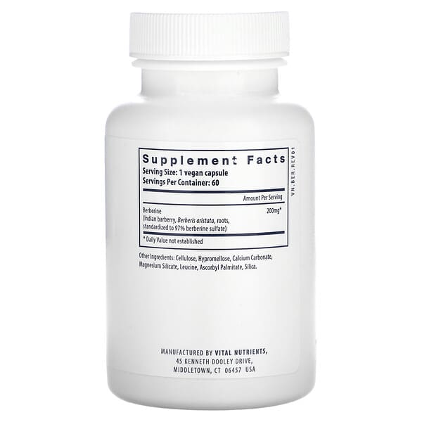 Vital Nutrients, Берберин, 200 мг, 60 веганских капсул
