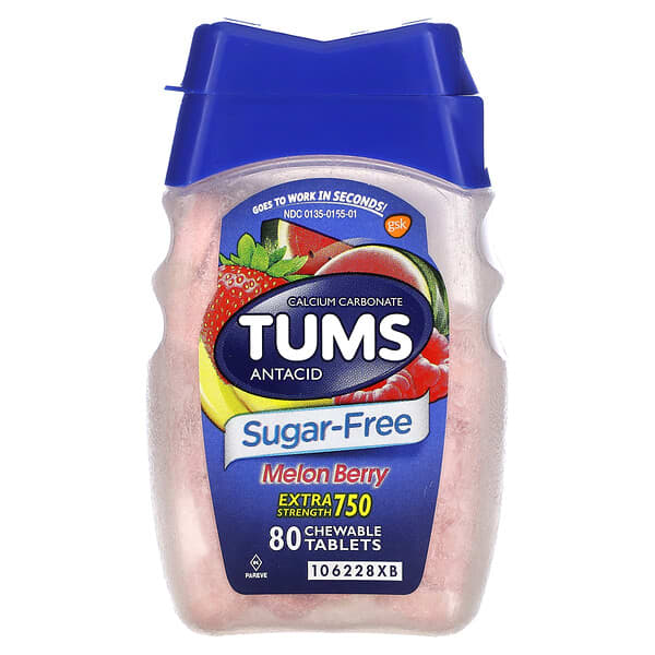 Tums, Антацид повышенной силы, дыня и ягоды, 750 мг, 80 жевательных таблеток