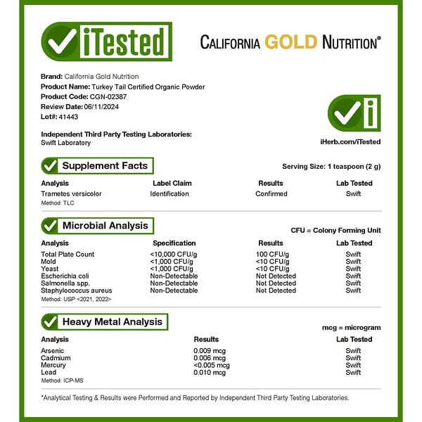 California Gold Nutrition, Fungiology®, порошок из сертифицированного органического трутовика разноцветного, 120 г (4,2 унции)