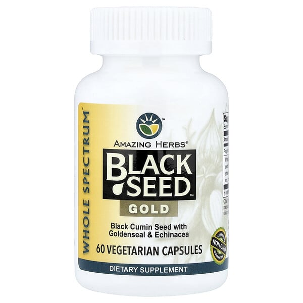 Amazing Herbs, Black Seed, золото, 60 вегетарианских капсул