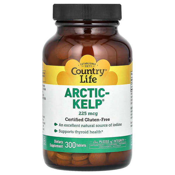 Country Life, Arctic-Kelp, арктические бурые водоросли, 225 мкг, 300 таблеток