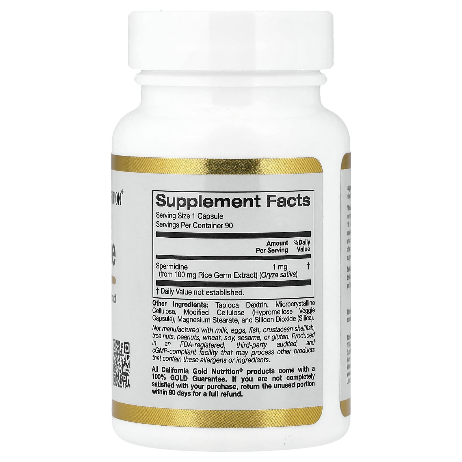 California Gold Nutrition, спермидин, экстракт ростков риса, 1 мг, 90 растительных капсул