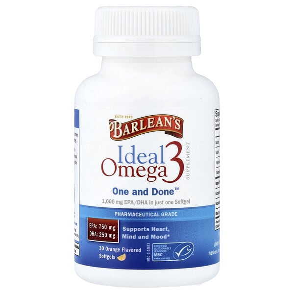 Barlean's, Ideal Omega 3, апельсин, 30 мягких таблеток