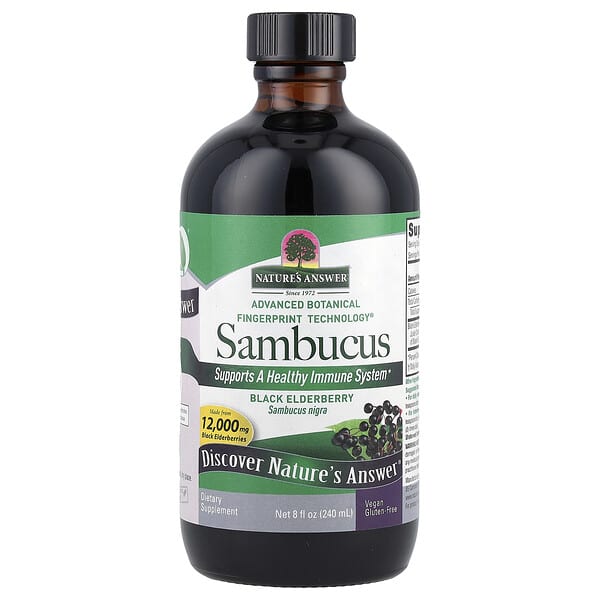 Nature's Answer, Sambucus, черная бузина, без спирта, 12000 мг, 240 мл (8 жидк. Унций)