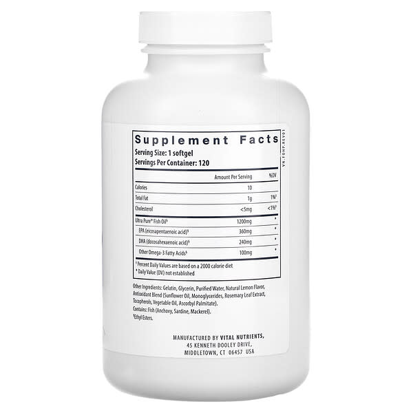 Vital Nutrients, Сверхчистый рыбий жир 700, лимон, 120 мягких капсул