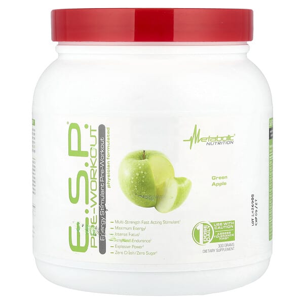 Metabolic Nutrition, ESP перед тренировкой, зеленое яблоко, 300 г