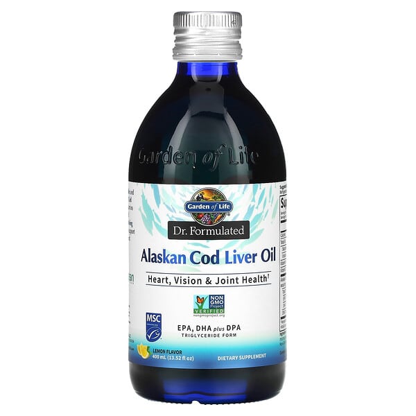 Garden of Life, Компания Dr. Formulated, жир печени аляскинской трески, лимон, 4,3 г, 400 мл (13,52 жидк. Унции)