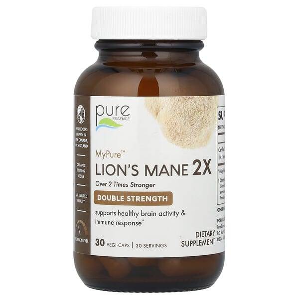 Pure Essence, MyPure ™, Lion's Mane 2X, двойная сила действия, 500 мг, 30 растительных капсул