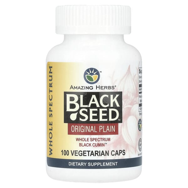 Amazing Herbs, Black Seed™, чёрный тмин, оригинальный состав без добавок, 475 мг, 100 вегетарианских капсул