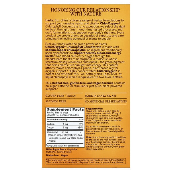 Herbs Etc., ChlorOxygen®, концентрат хлорофилла, без спирта, 50 мг, 30 мл (1 жидк. унция)