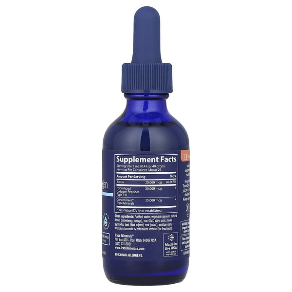 Trace, Ionic Biotin + Collagen, клубника и манго, 75000 мкг, 59 мл (2 жидк. унц.)