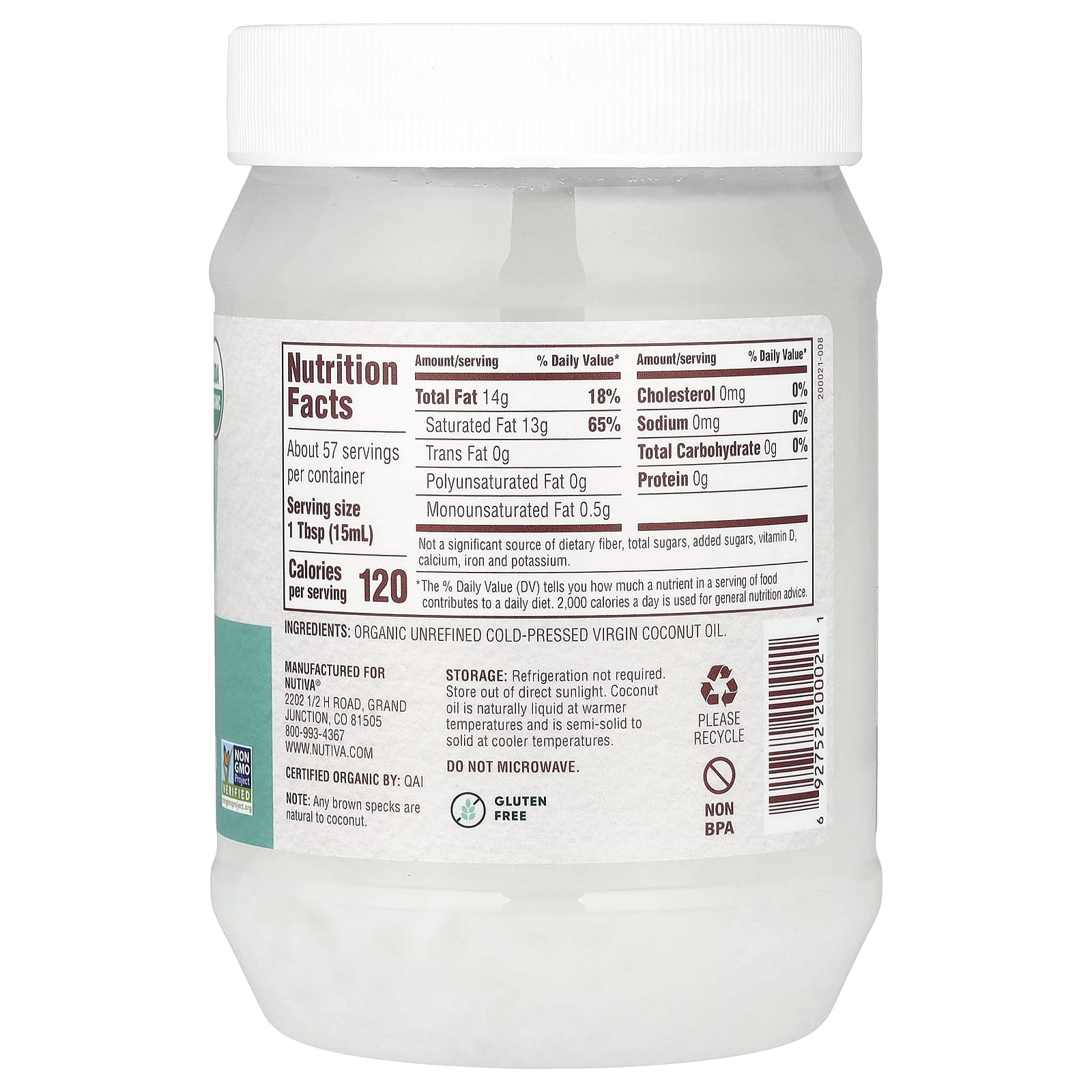 Nutiva, органическое кокосовое масло первого отжима, 858 мл (29 жидк. унций)