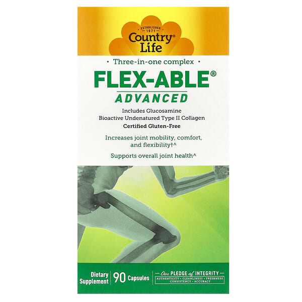 Country Life, Flex-Able Advanced, комплекс для суставов «три в одном», 90 капсул