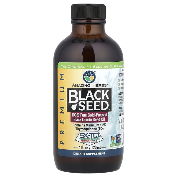 Amazing Herbs, Black Seed, на 100% чистое масло холодного отжима из семян черного тмина, 120 мл (4 жидк. унции)