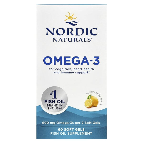 Nordic Naturals, омега-3, со вкусом лимона, 690 мг, 60 капсул (345 мг в 1 капсуле)