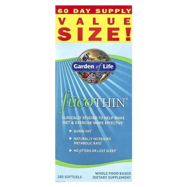 Garden of Life, FucoThin, нестимулирующий натуральный сжигатель жира, 180 мягких желатиновых капсул