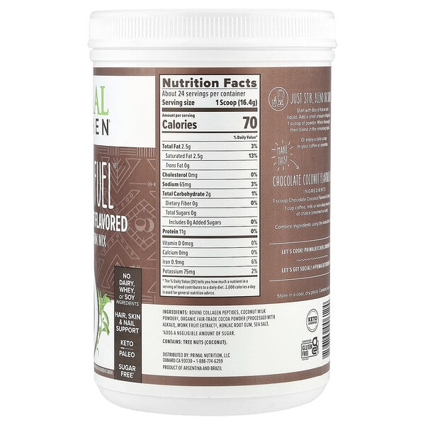 Primal Kitchen, Collagen Fuel, шоколад и кокос, 394 г (13,89 унции)