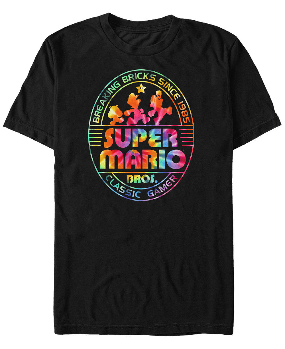 Футболка Nintendo Men's Super Mario Rainbow Tie-Dye Breaking Bricks Short Sleeve T-Shirt