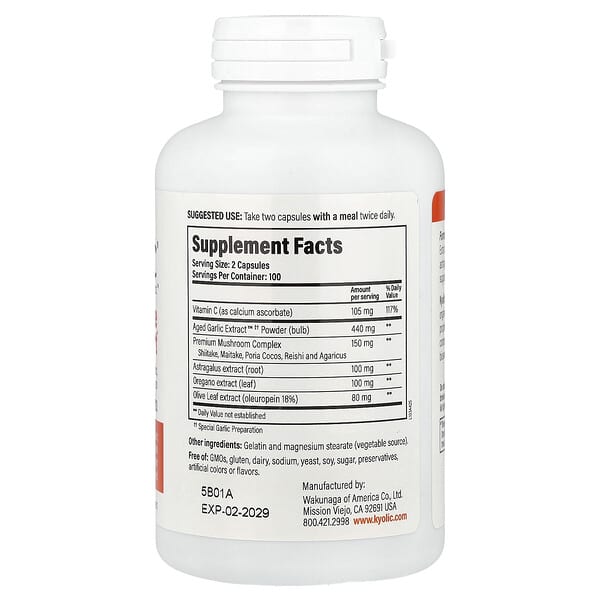 Kyolic, Aged Garlic Extract, выдержанный экстракт чеснока, для иммунитета, формула 103, 200 капсул