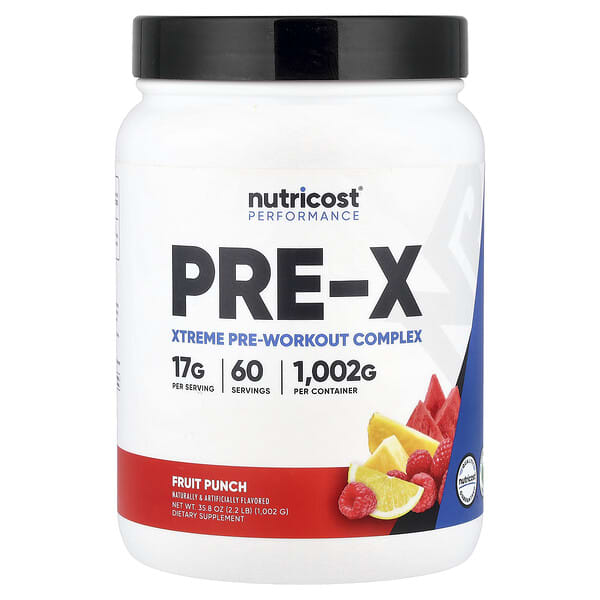 Nutricost, Performance, PRE-X, предтренировочный комплекс Xtreme, фруктовый пунш, 906 г (2 фунта)