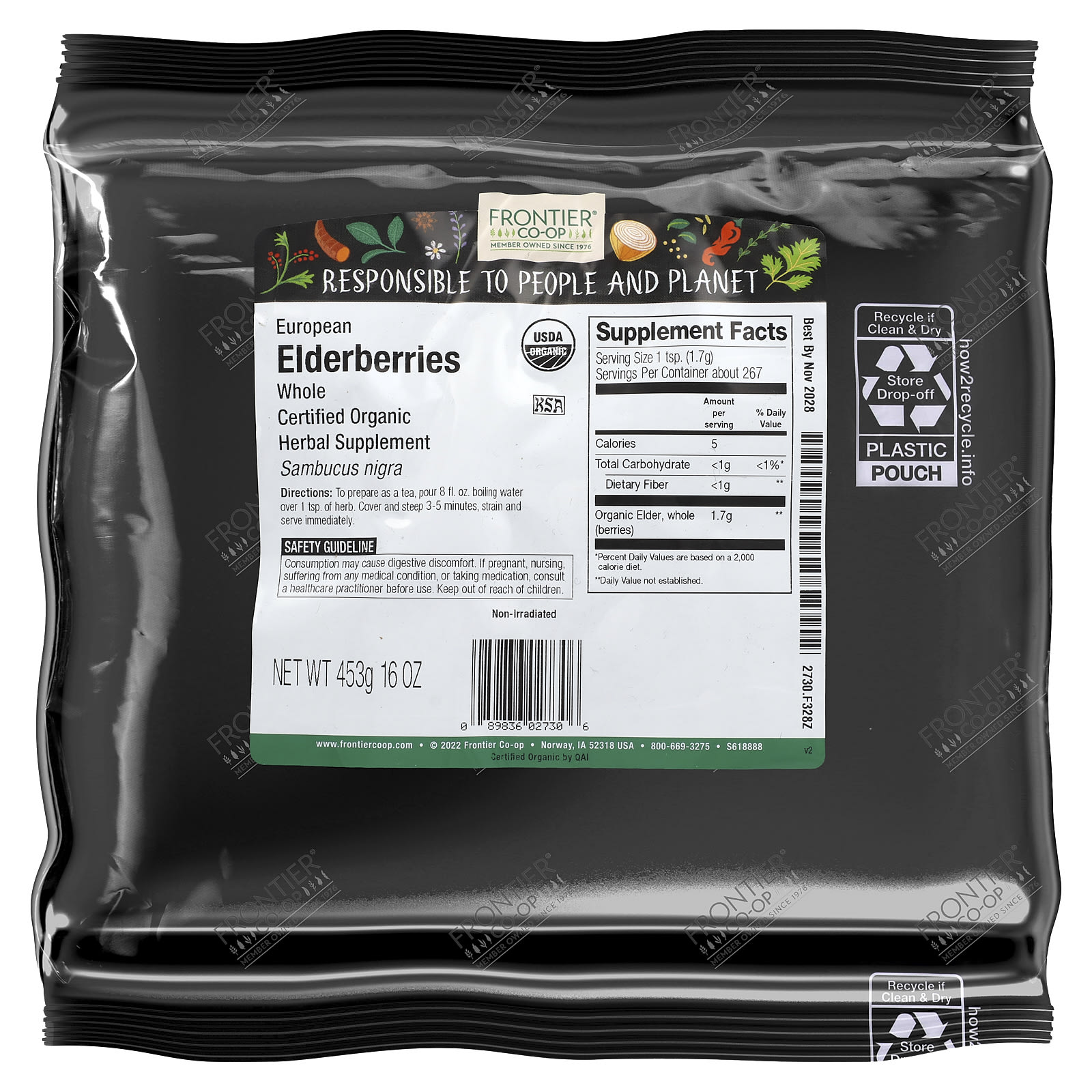 Frontier Co-op, Органическая цельная европейская бузина, 453 г (16 унций)