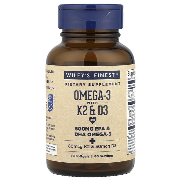 Wiley's Finest, Омега-3 с витаминами K2 и D3, 60 мягких таблеток