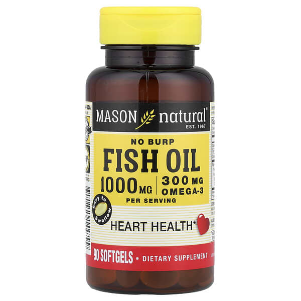 Mason Natural, рыбий жир без отрыжки, 1000 мг, 90 капсул (500 мг в 1 капсуле)