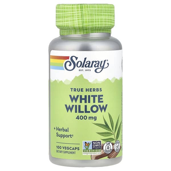 Solaray, True Herbs, белая ива, 400 мг, 100 растительных капсул