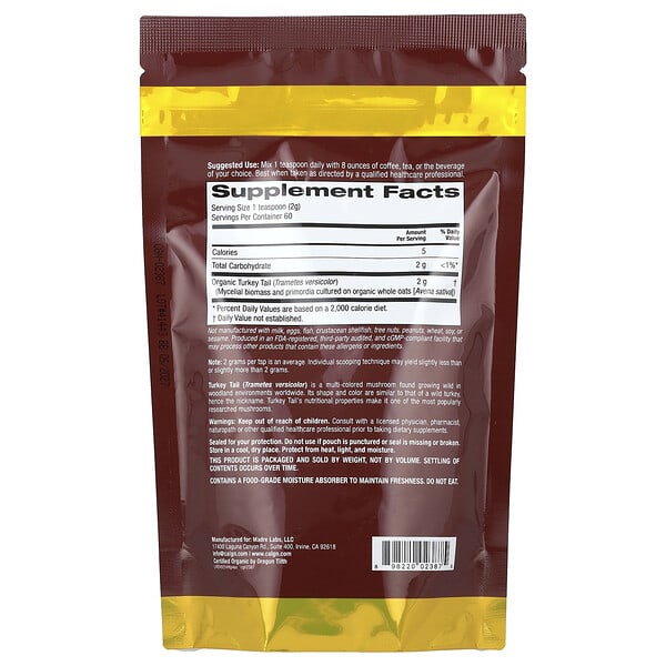 California Gold Nutrition, Fungiology®, порошок из сертифицированного органического трутовика разноцветного, 120 г (4,2 унции)