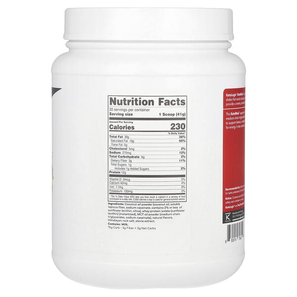 KetoLogic, KetoMeal, заменитель пищи, ваниль, 816 г (1,8 фунта)