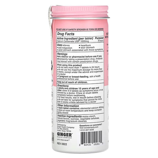 Wonderbelly, Antacid, клубничный молочный коктейль, 1000 мг, 60 жевательных таблеток