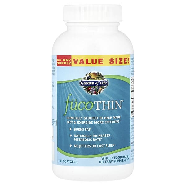 Garden of Life, FucoThin, нестимулирующий натуральный сжигатель жира, 180 мягких желатиновых капсул