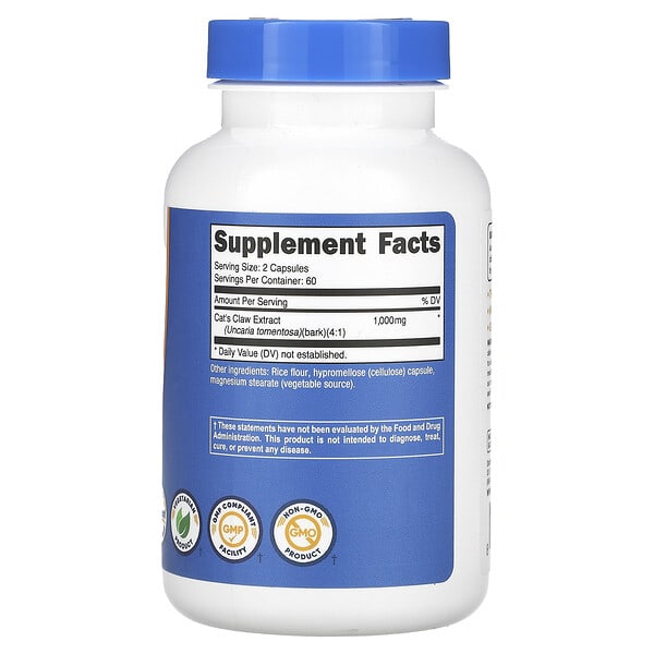Nutricost, кошачий коготь, 1000 мг, 120 капсул (500 мг в 1 капсуле)