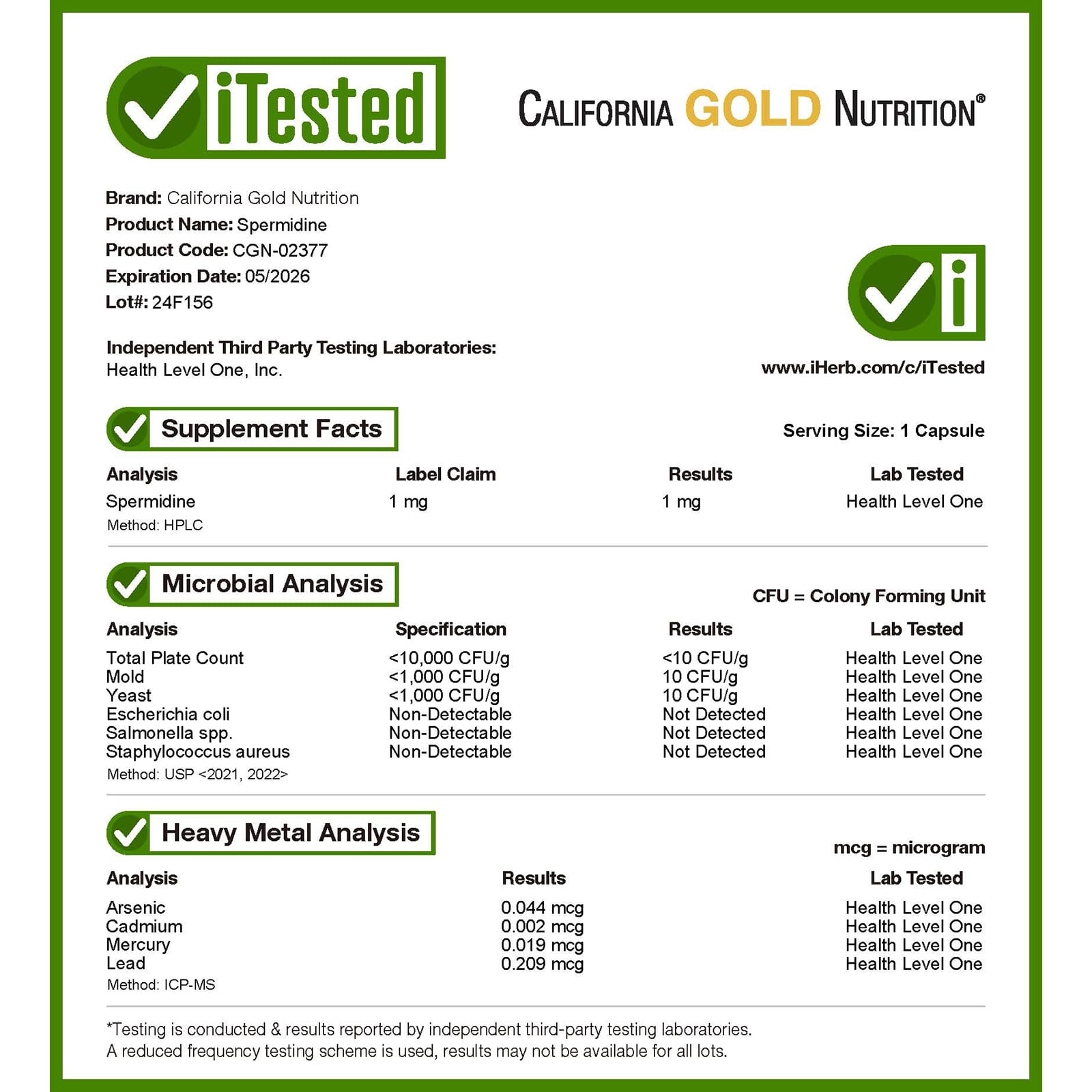 California Gold Nutrition, спермидин, экстракт ростков риса, 1 мг, 90 растительных капсул