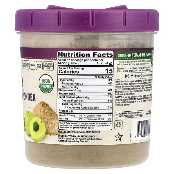 BareOrganics, Органическая амла (амалаки) в порошке, 227 г (8 унций)