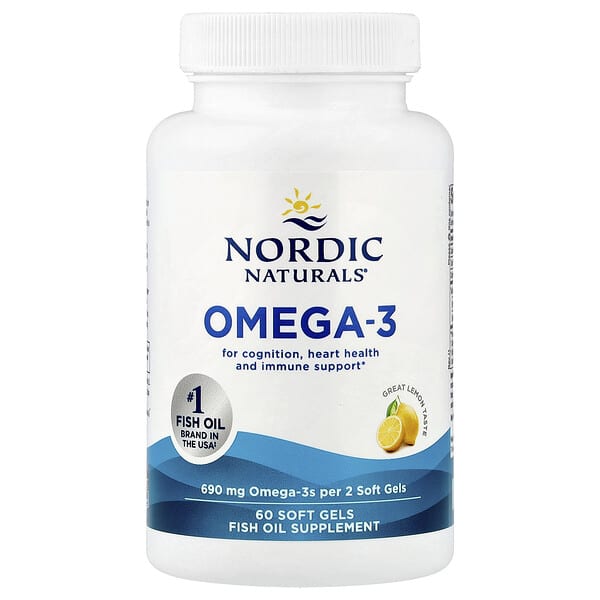 Nordic Naturals, омега-3, со вкусом лимона, 690 мг, 60 капсул (345 мг в 1 капсуле)