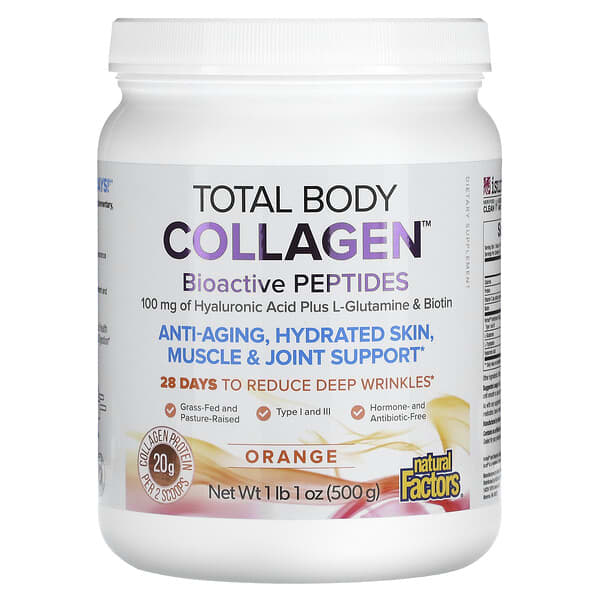 Natural Factors, Total Body Collagen, биоактивные пептиды, апельсин, 500 г (1 фунт 1 унция)