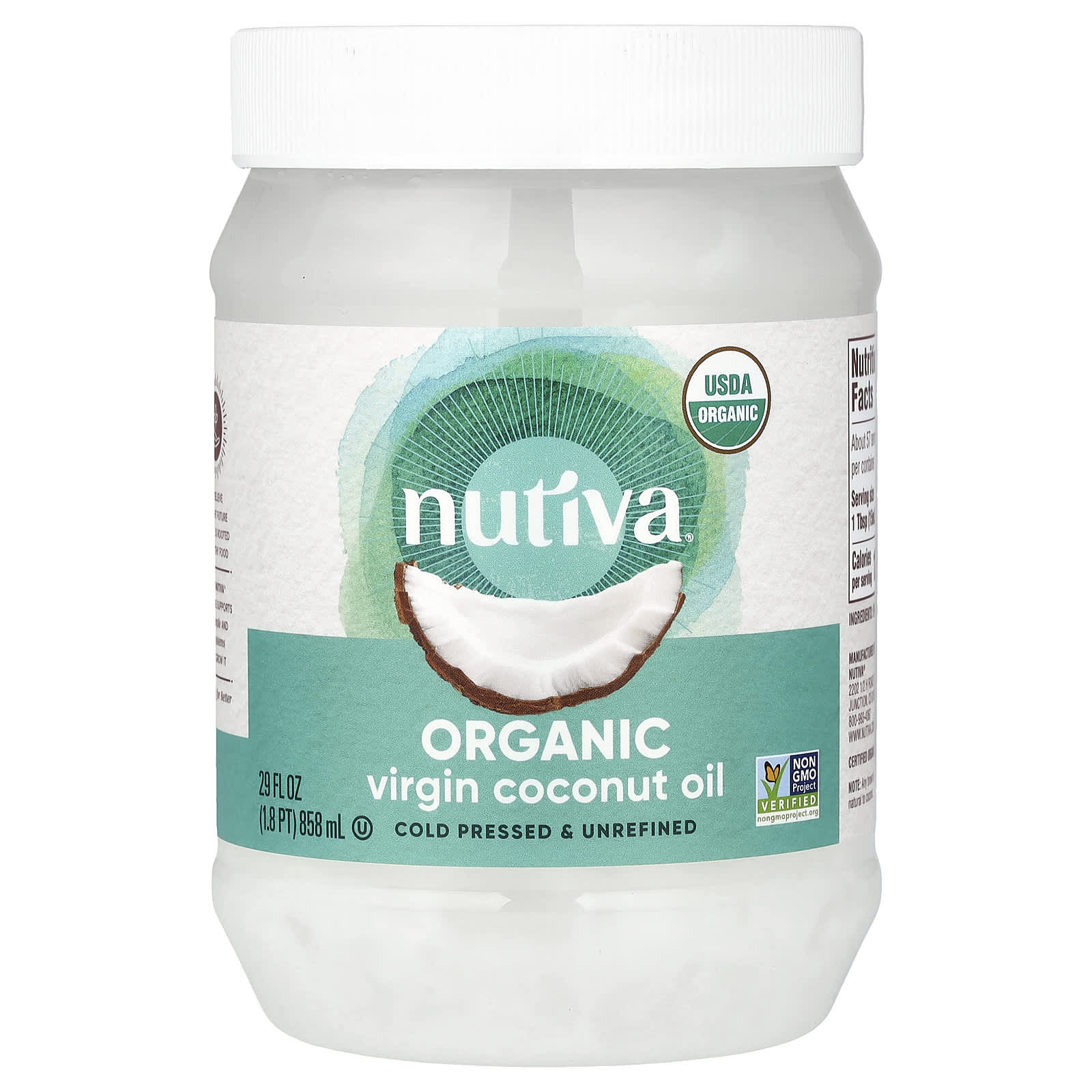 Nutiva, органическое кокосовое масло первого отжима, 858 мл (29 жидк. унций)