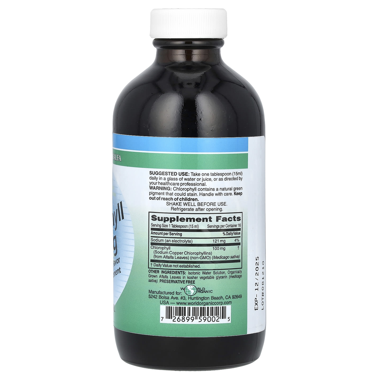 World Organic, жидкий хлорофилл, 100 мг, 237 мл (8 жидк. унций)