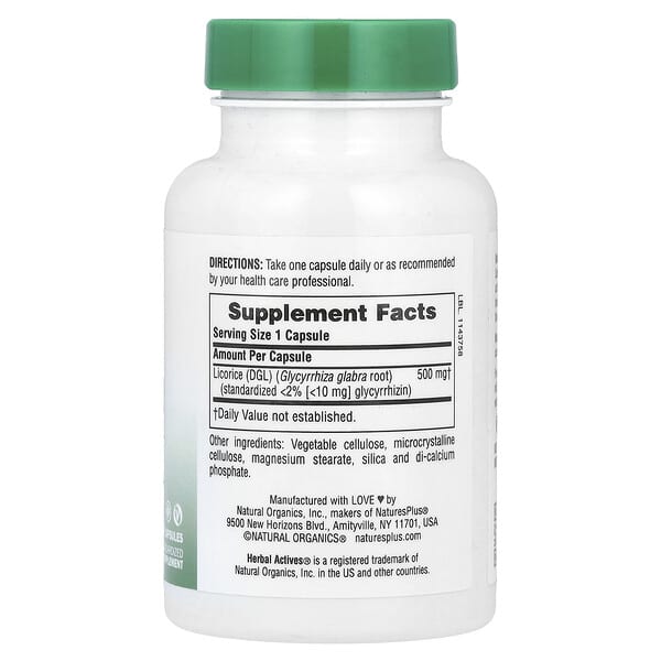 NaturesPlus, Herbal Actives, солодка, 500 мг, 60 капсул
