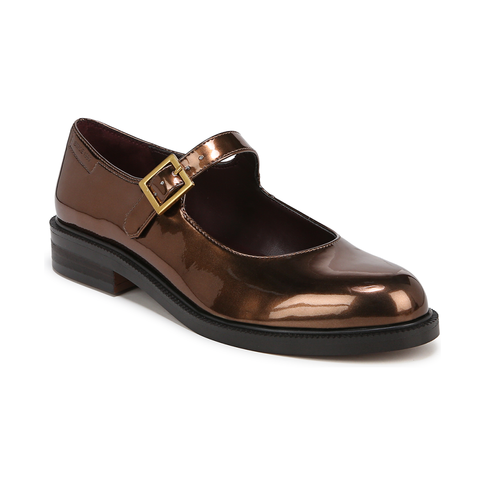 Franco Sarto Women s Melfi Mary Jane Block Heel Flats Bronze Faux Leather Qwixit 10198