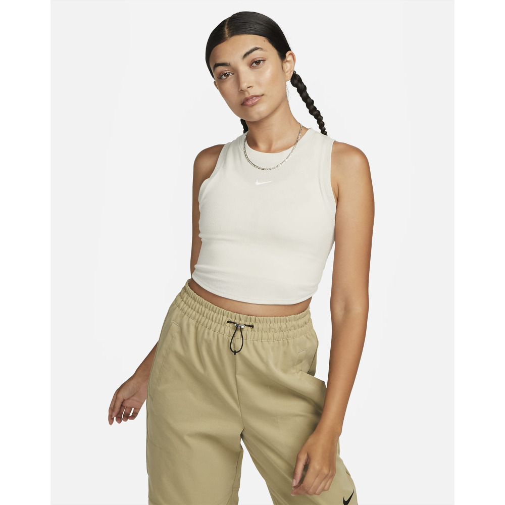 Nike Sportswear Chill Knit Women s Tight Cropped Mini Rib Tank Top Light Orewood Brown Sail Qwixit 5474