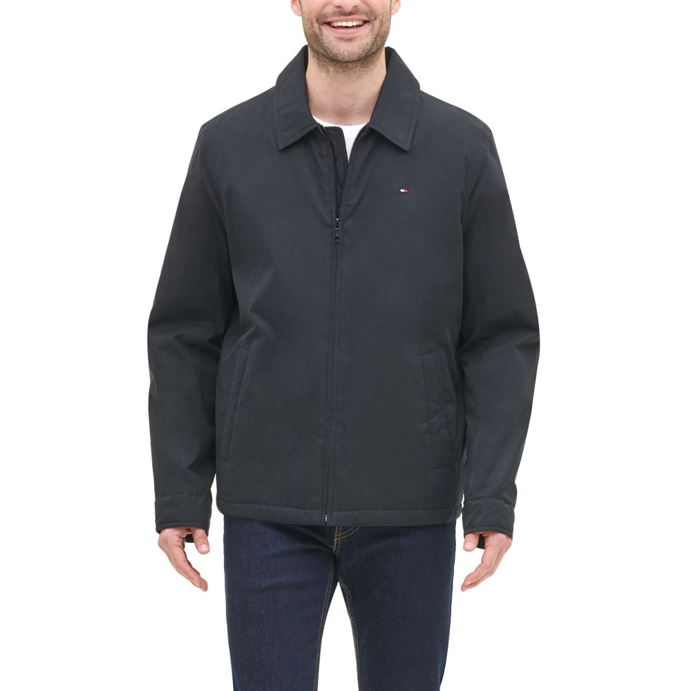 Tommy Hilfiger Men s Classic Front Zip Filled Micro Twill Jacket BLACK Qwixit 9521