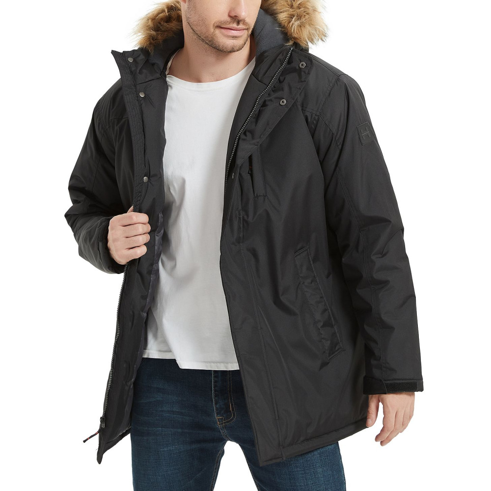 Hawke Co. Men s Hooded Full Zip Snorkel Jacket with Faux Fur Trim Hood BLACK Qwixit 17212