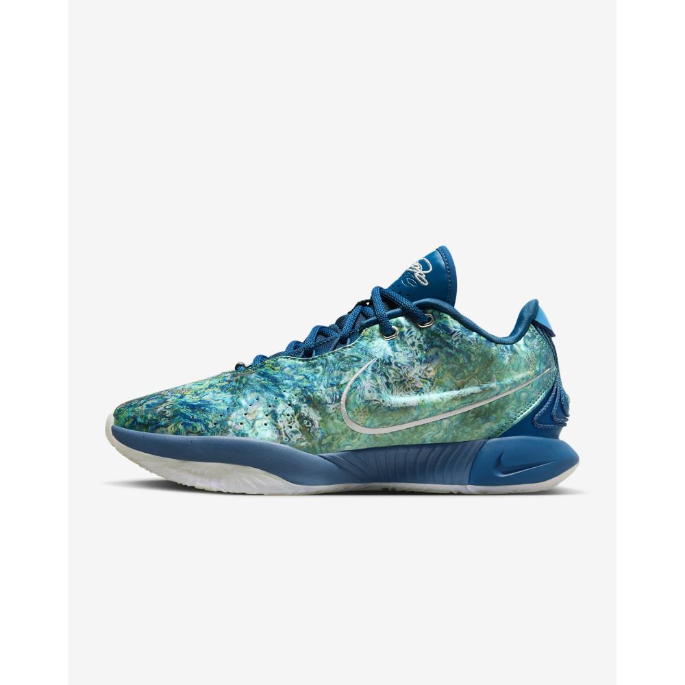 Nike LeBron XXI Abalone Basketball Shoes Industrial Blue Photon Dust Emerald Rise Metallic Silver Qwixit