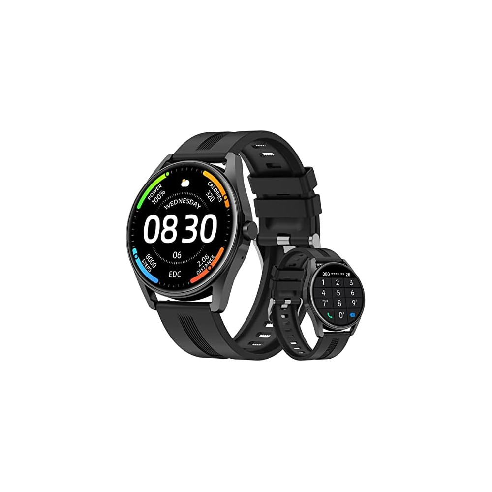 HUAKUA Smart Watches for Men Women Answer Make Calls Compatible with iPhone Android Phones Reloj para Hombre Mujer Round Fitness Tracker with Heart Rate Monitor Sleep Steps Tracker Water
